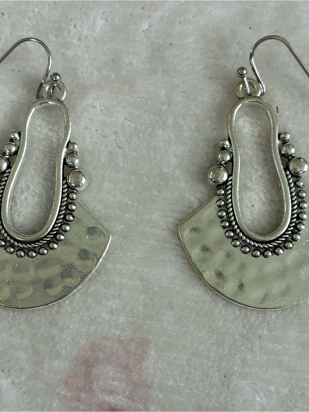 Hammered Silver-Tone Beaded Fan Dangle Earrings for Women